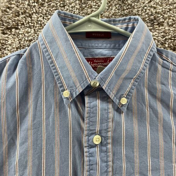 Vintage Abercrombie Fitch Shirt Mens Small Blue Striped Muscle Button Up Preppy - Picture 2 of 10